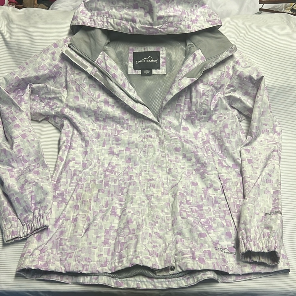 Eddie Bauer patterned weather edge rain jacket size large